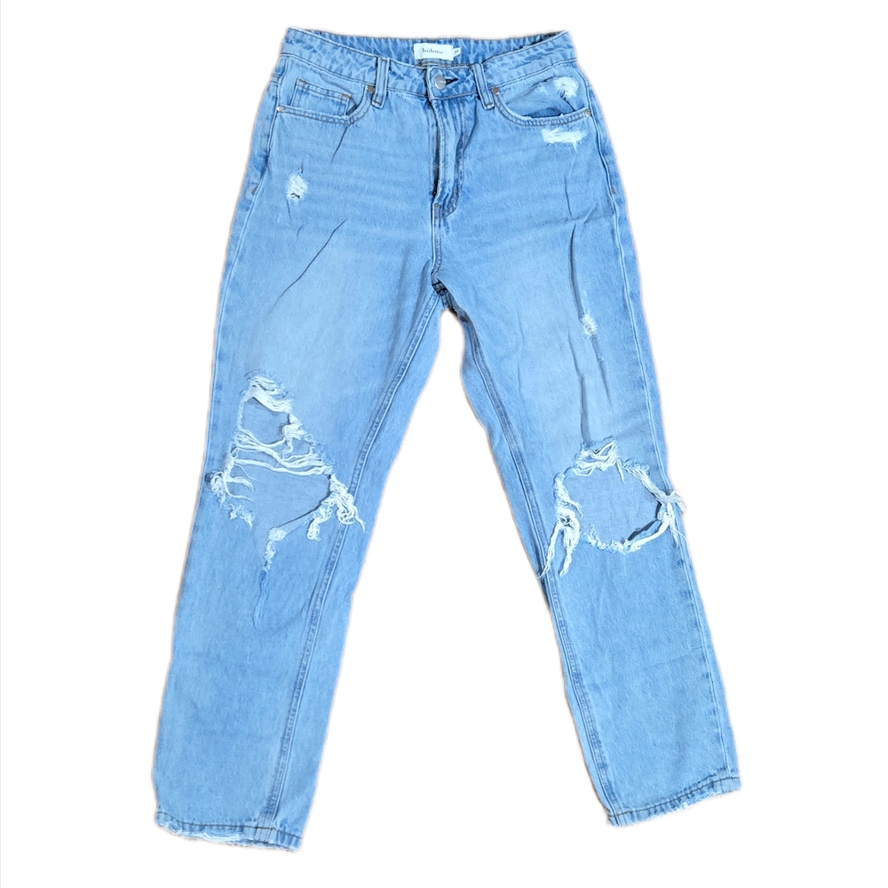 Blue Boyfriend Jeans with Distressed Look